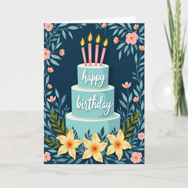Navy Floral Birthday Card (Front)