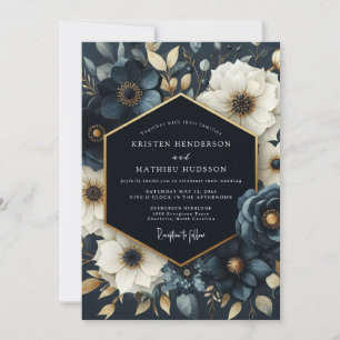 Navy Floral Bloom Romance Wedding Invitation