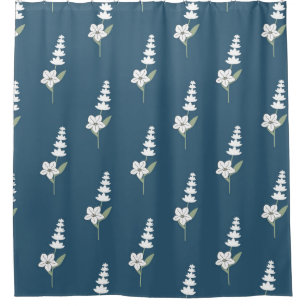 Navy Floral Bohemian Botanical Pattern Shower Curtain