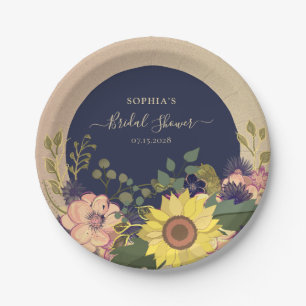 Navy Floral Bridal Shower Paper Plate