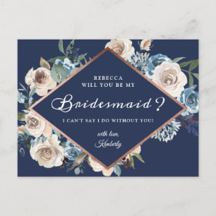 Navy Floral Bridesmaid Proposal Postcard