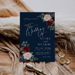 Navy Floral Burgundy and Blush Wedding Invitation<br><div class="desc">Boho Navy Burgundy and Blush Floral Wedding Invitation. This invitation is chraacterised by boho burgundy and blush roses and flowers with two modern high-class fonts that shape the trends of the present and future festive events.</div>