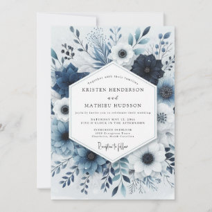 Navy Floral Dusk Romance Wedding Invitation