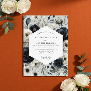 Navy Floral Elegance Wedding Invitation