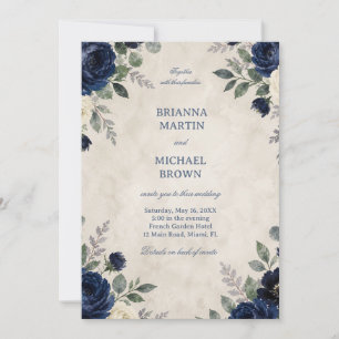 Navy Floral Elegant Invitation