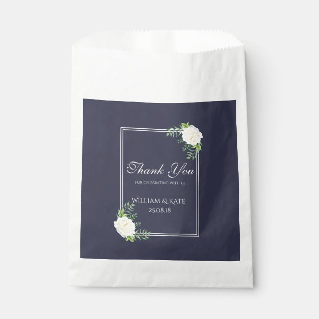 Navy Floral Elegant ivory rose Favour bags (Front)