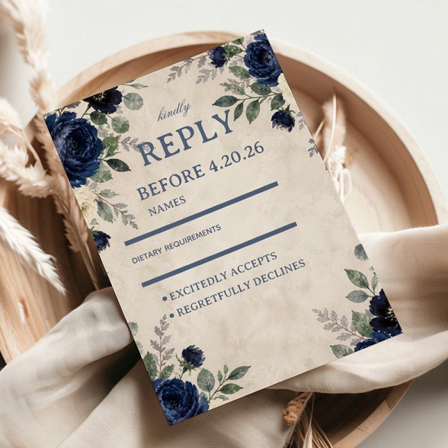 Navy Floral Elegant RSVP Card (Creator Uploaded)