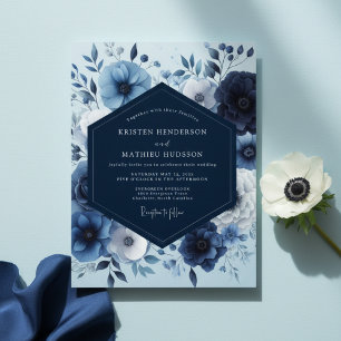 Navy Floral Enchantment Wedding Invitation