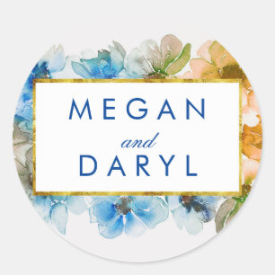 Navy Floral Fall Vintage Elegant Wedding Classic Round Sticker