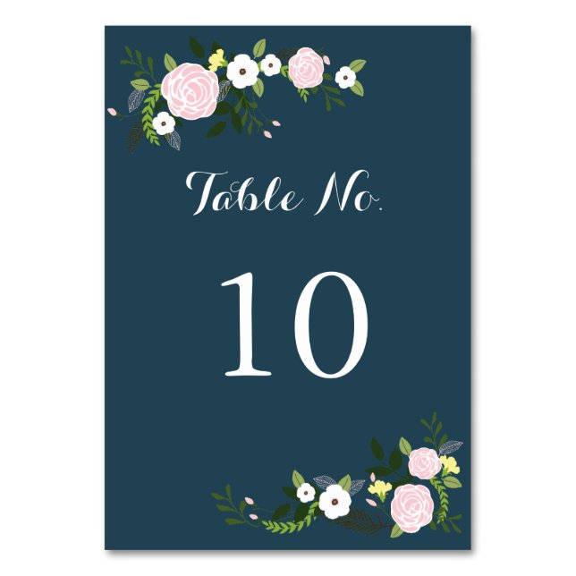 Navy floral Garden Table Number Card (Front)