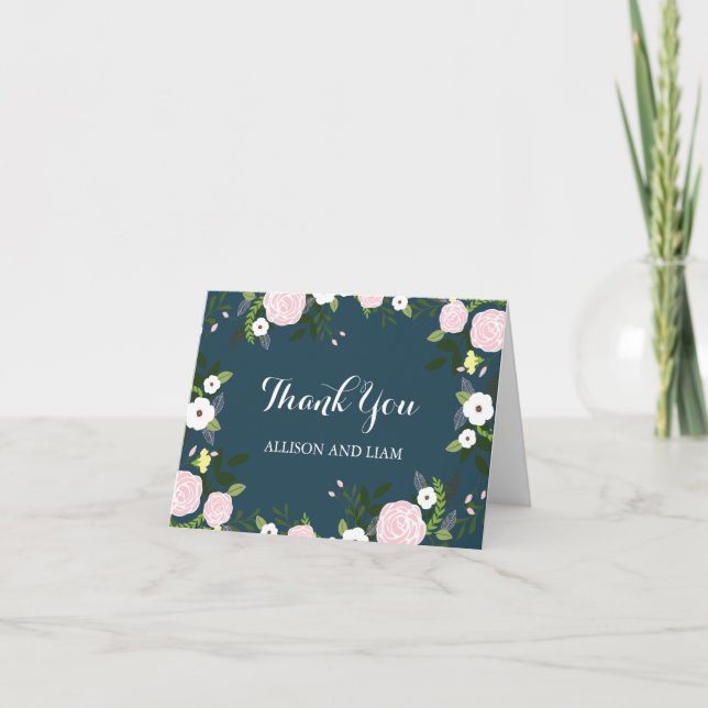 Navy Floral Garden Thank You Note Cards (Front)