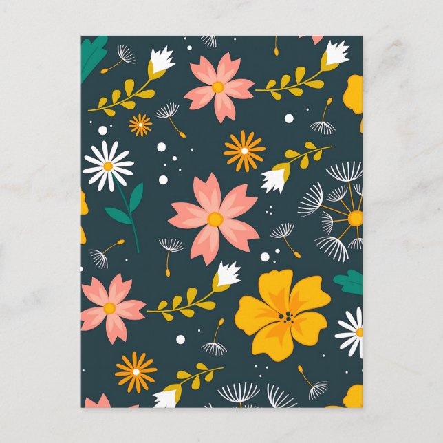 Navy Floral Garden Whimsical Spring Pattern Holiday Postcard (Front)