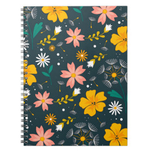 Navy Floral Garden Whimsical Spring Pattern Notebook
