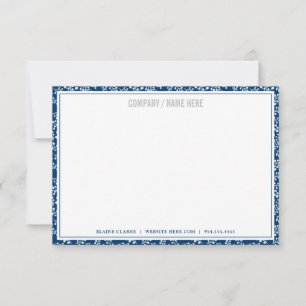 Navy Floral Greenery Custom Correspondence Card