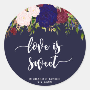 navy floral love is sweet favour sticker wedding