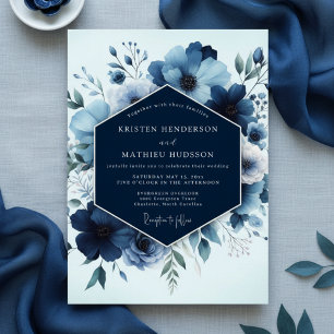 Navy Floral Lush Romance Wedding Invitation