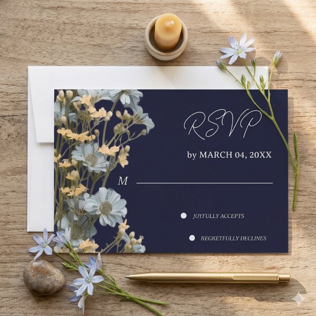 Navy Floral Modern Wedding RSVP Card (Creator Uploaded)