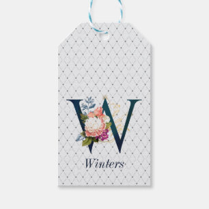 Navy Floral Monogram W Gift Tags