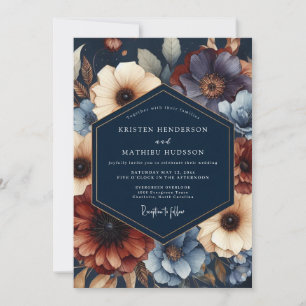Navy Floral Moody Bloom Wedding Invitation