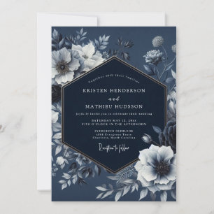 Navy Floral Nocturnal Romance Wedding Invitation