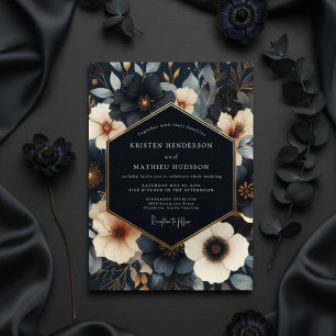 Navy Floral Nocturne Wedding Invitation