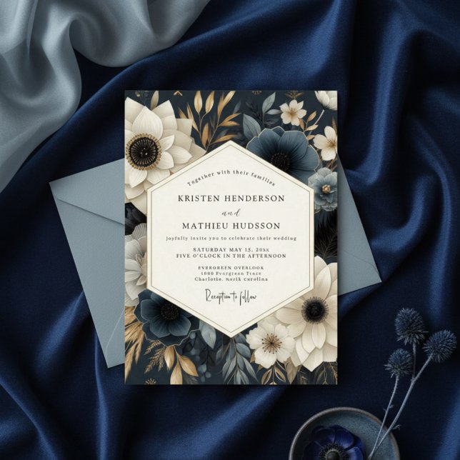Navy Floral Opulence Wedding Invitation (Creator Uploaded)