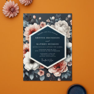 Navy Floral Opulent Romance Wedding Invitation