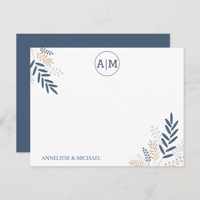 Navy Floral Personalise and Monogram Card (Front/Back)