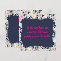 Navy Floral Pink Typography Mother's Day Card