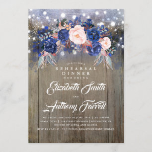Navy Floral Rustic Rehearsal Dinner Invitation