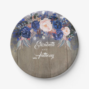 Navy Floral Rustic Wedding Paper Plate
