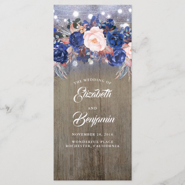Navy Floral Rustic Wedding Programs Programme (Front)