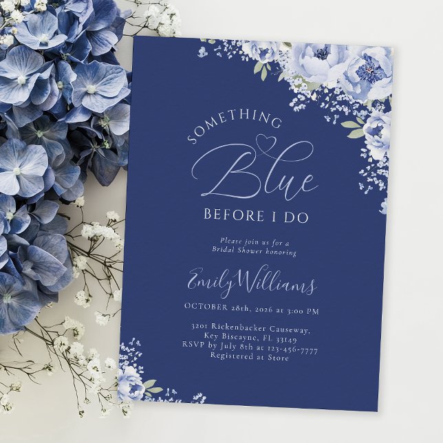 Navy Floral Something Blue Bridal Shower Invitation (Creator Uploaded)