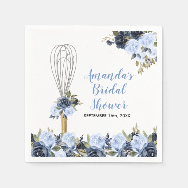 Navy Floral Soon to be Whisked Away Bridal Shower Napkin (Front)
