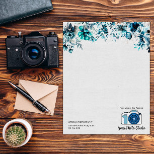 Navy Floral Watercolor Custom logo Custom Letterhead