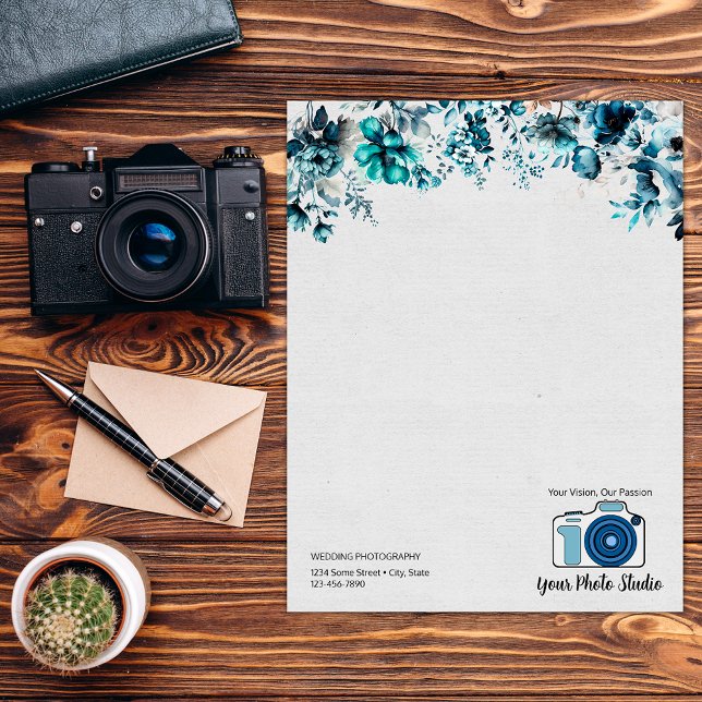 Navy Floral Watercolor Custom logo Custom Letterhead (Creator Uploaded)