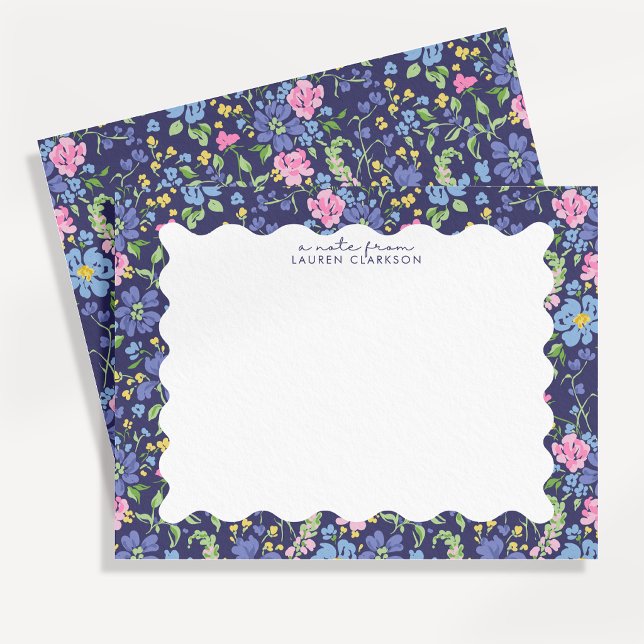 Navy Floral Wavy Frame Note Card (Creator Uploaded)