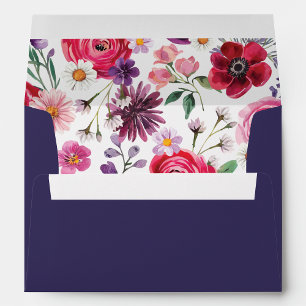 Navy Floral Wedding Envelope
