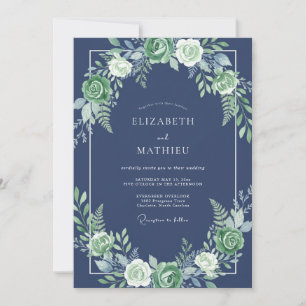 Navy Floral Wedding Invitation
