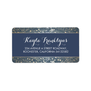 navy floral wedding label