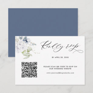 Navy Floral Wedding Rsvp Online with Scan QR Code Enclosure Card