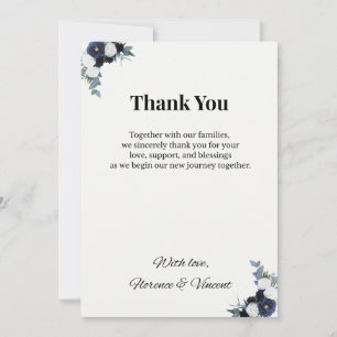 Navy Floral Wedding Thank You Card
