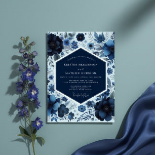 Navy Floral Woodland Wedding Invitation