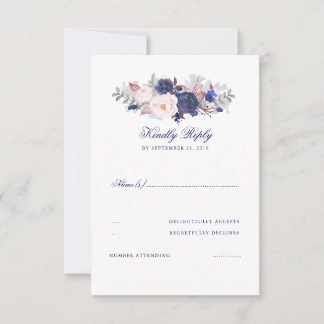 Navy Florals Wedding RSVP Card (Front)