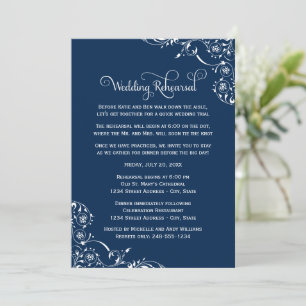 Navy Flourish Wedding Rehearsal Invitation
