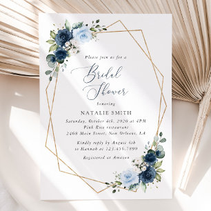 Navy Flowers, Blue Flowers, Boho, Bridal Shower Invitation