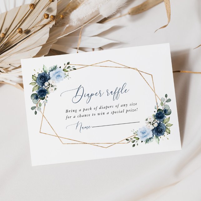 Navy Flowers, Blue Flowers, Boho, Diaper Raffle Enclosure Card (Creator Uploaded)