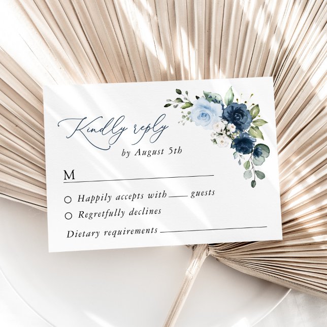 Navy Flowers, Blue Flowers, Boho, Floral Wedding RSVP Card (Creator Uploaded)