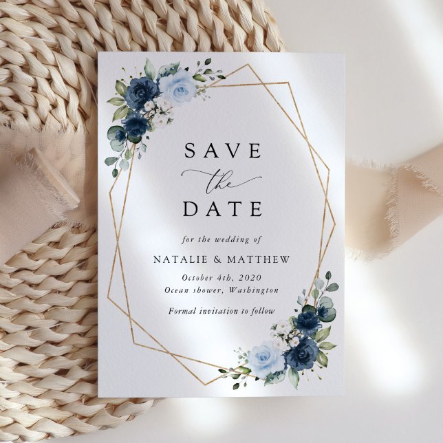 Navy Flowers, Blue Flowers, Boho, Floral Wedding Save The Date (Creator Uploaded)