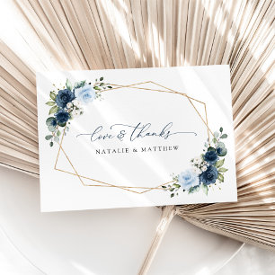 Navy Flowers, Blue Flowers, Boho, Floral Wedding Thank You Card